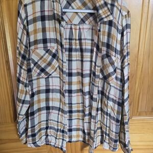 Maurices Plaid Button Down Shirt - Black, White, Tan